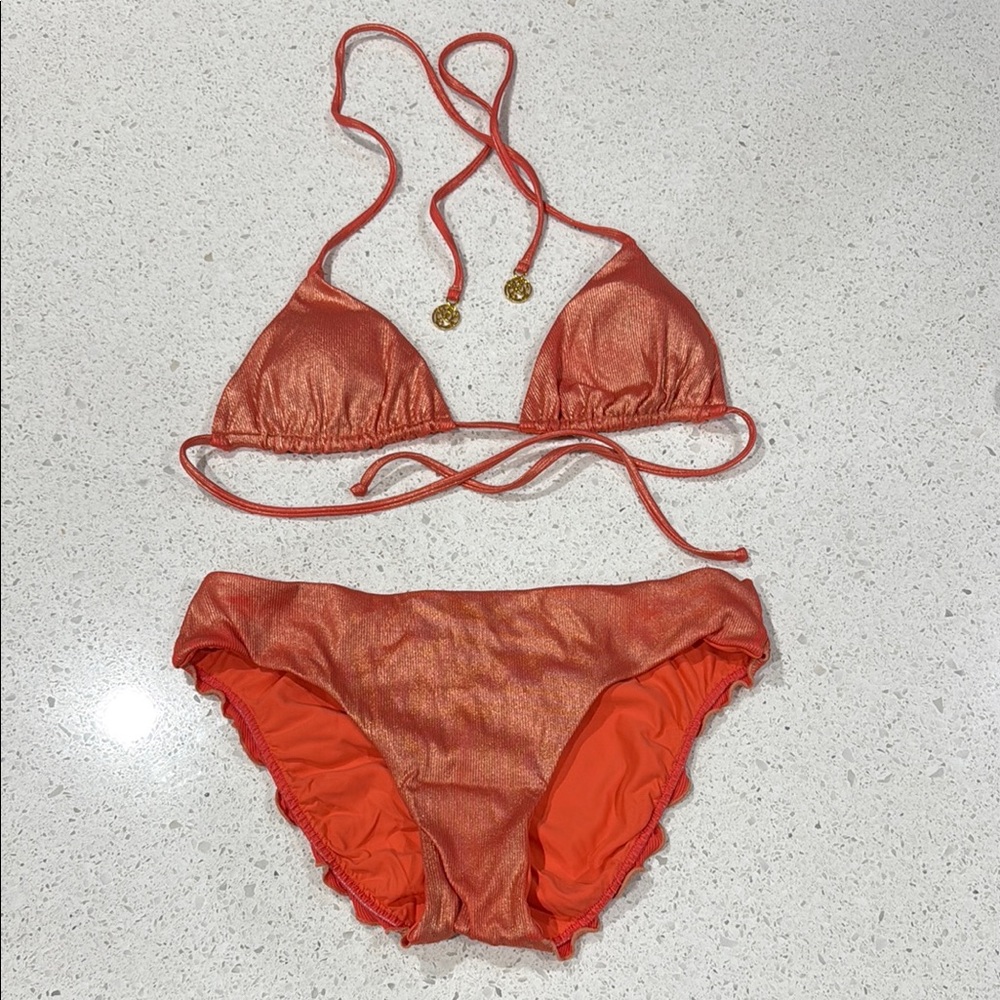 Luli Fama Shimmery Vibrant Orange Bikini